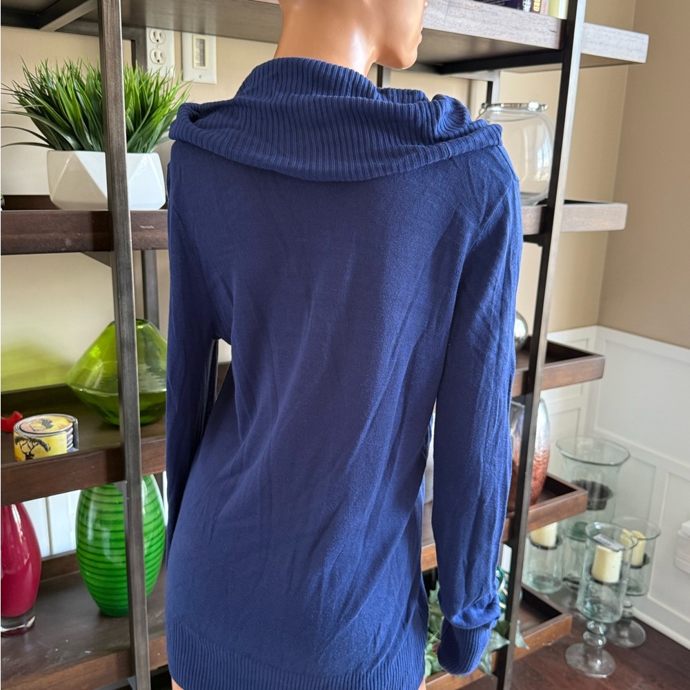 Women's Blue Cowl Neck Sweater lightweight tight knit passport XL long sleeve - Picture 2 of 11
